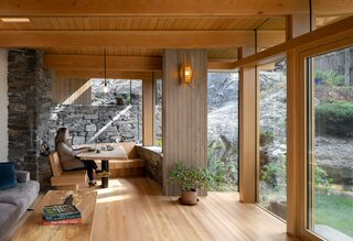 The rock outcropping in the backyard of this house in Victoria, British Columbia, influenced the design of the home’s addition.